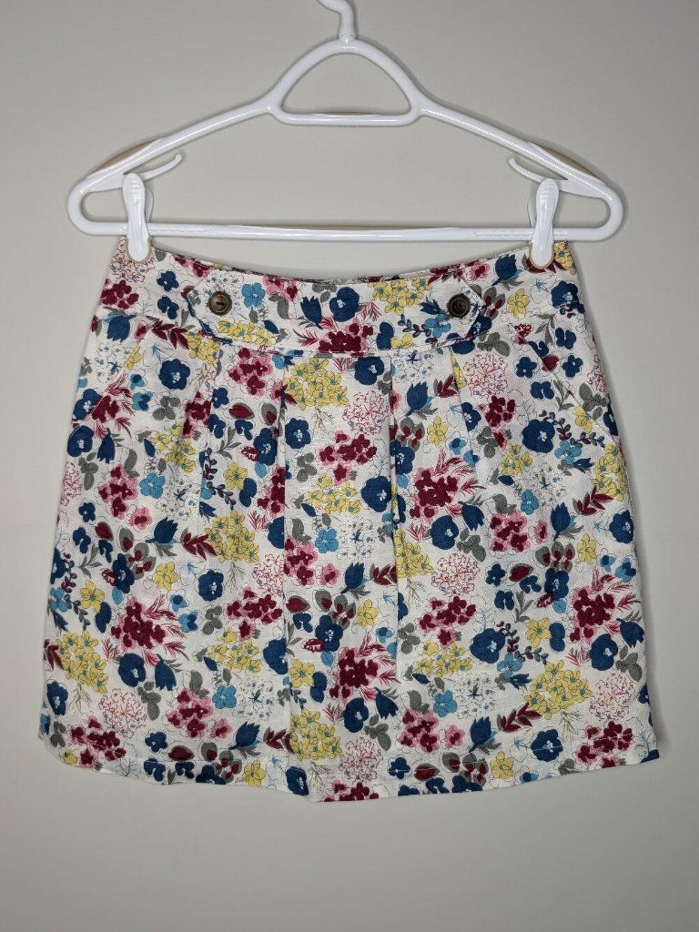 Forever 21 White Multicolour Floral Linen Cotton Mini Pencil Skirt Size S